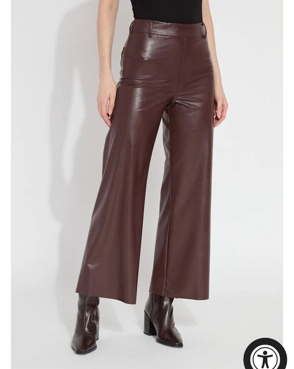 LYSSE New York $148 Vegan Leather Wide Leg Pants Burgundy Large Petite NWT - Picture 3 of 7